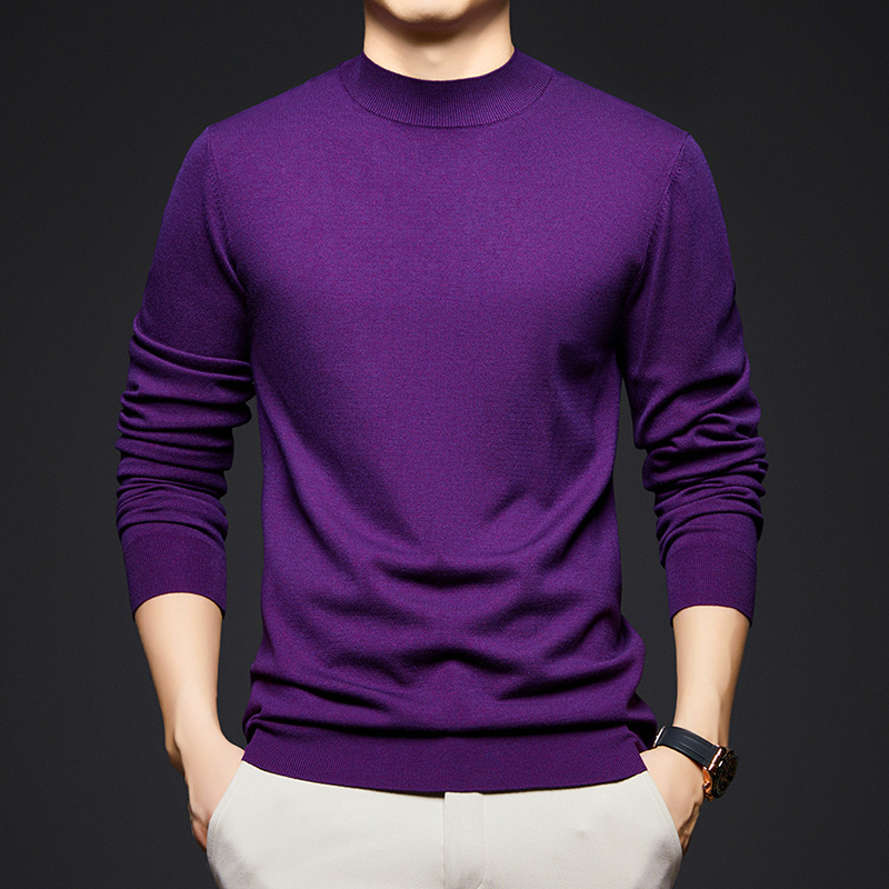 16针高密精仿针织衫男2025秋季新款半高领休闲打底男士毛衣 梦幻紫 XL