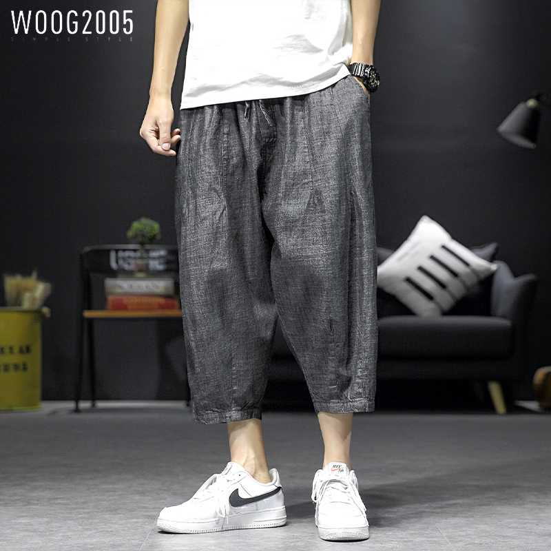 WOOG2005 宽松大码七分牛仔裤男夏季潮流高档休闲百搭时尚裤子男