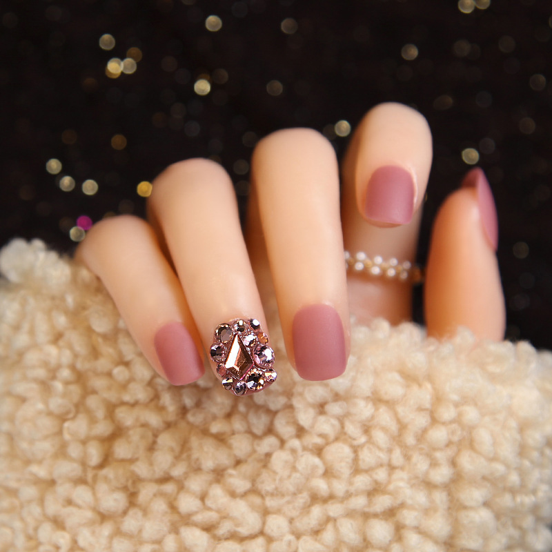 磨砂哑光粉色满钻穿戴美甲贴片成品短款秋冬显白可拆卸假指甲甲片s738
