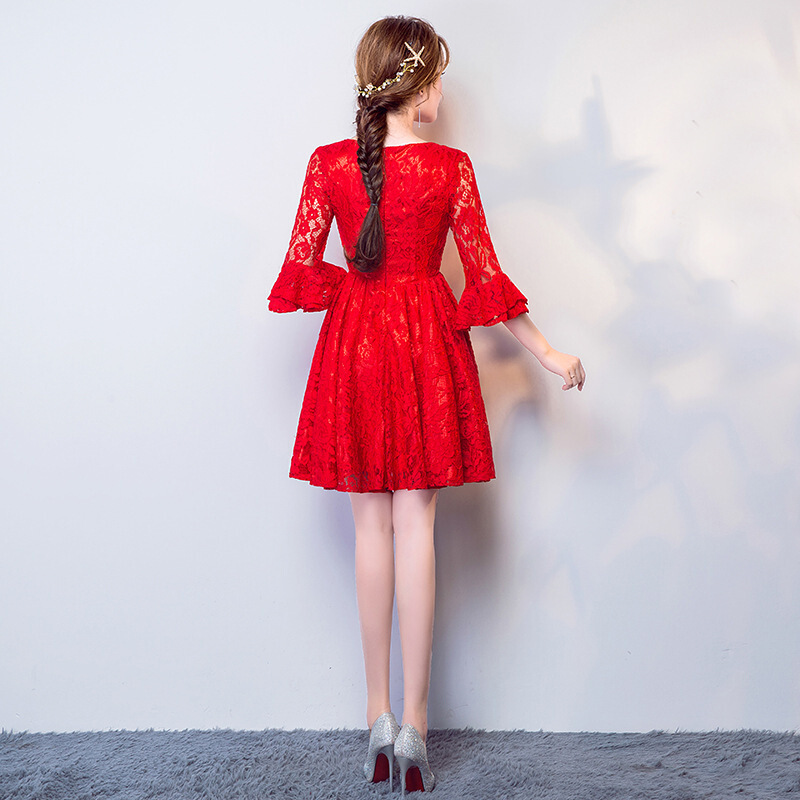 宴会晚礼服2018新款夏时尚优雅短款主持人毕业小旗袍连衣裙显瘦女