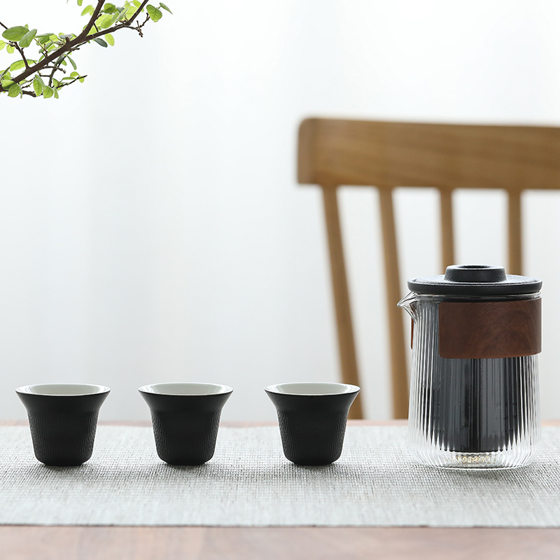 苏氏陶瓷(SUSHI CERAMICS)旅行茶具套装 经纬禅黑便捷功夫茶具 快客杯玻璃公杯陶瓷茶杯带便携包高清大图