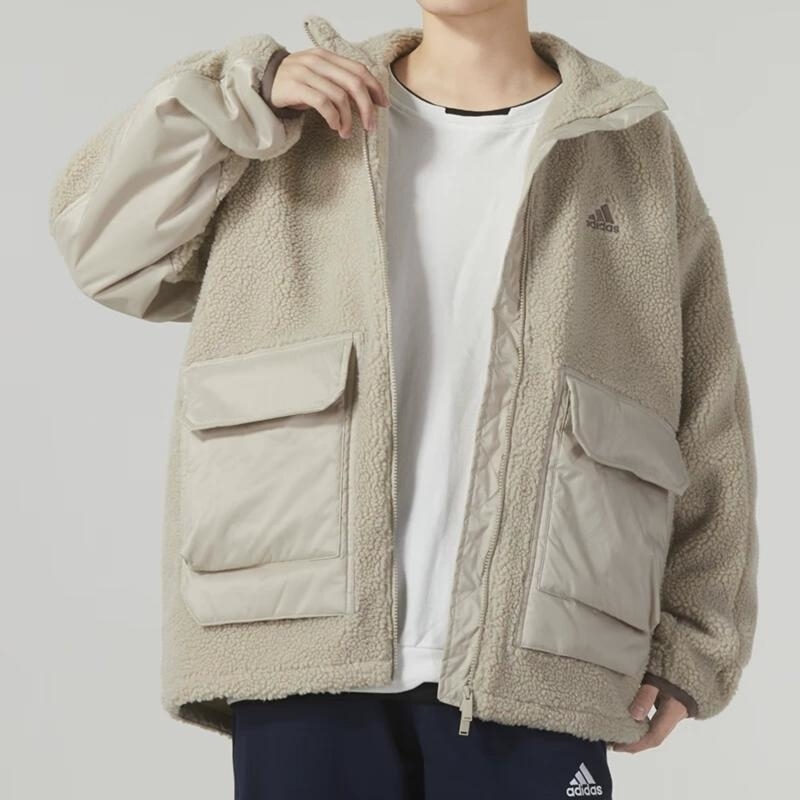 adidas/阿迪达斯情侣款 仿羊羔绒保暖运动休闲夹克外套IK7342 C