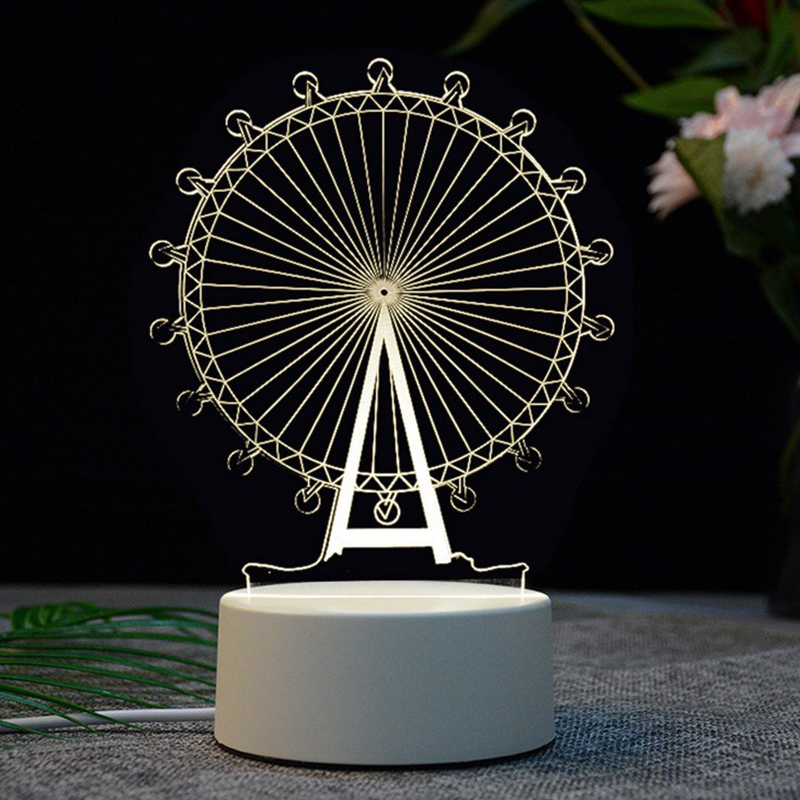 博锐 亚克力发光水母台灯 宝宝夜灯 氛围创意发光玩具 3d小夜灯礼品（可充电 16色灯光 触摸控制+遥控控制）摩天轮