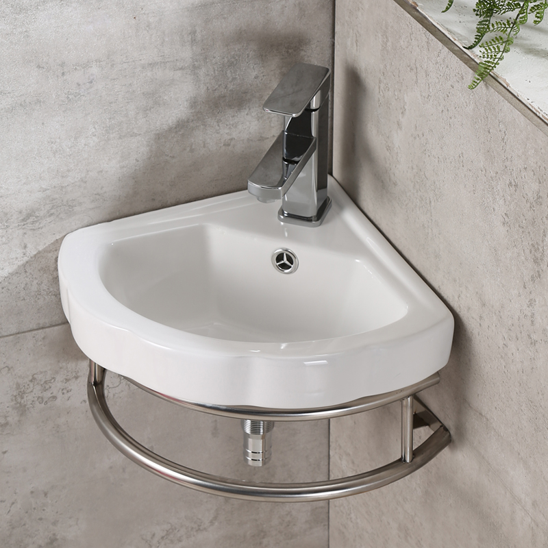 简易洗手盆小户型ciaa卫生间挂墙式洗脸池阳台陶瓷三角支架盆mini台盆