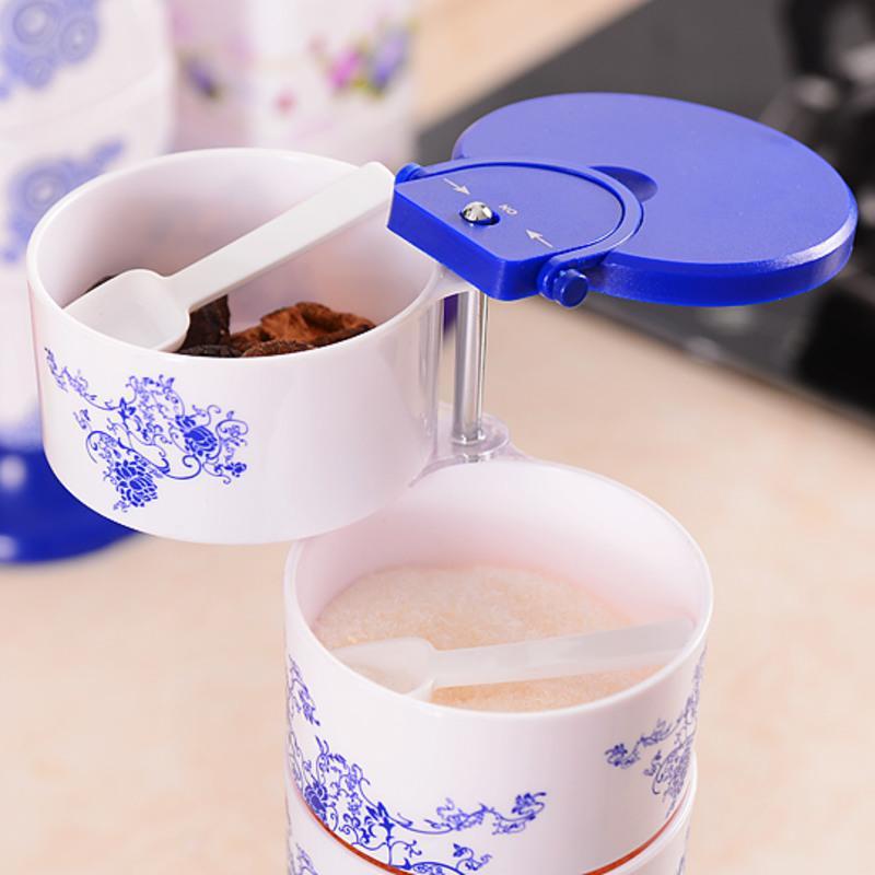 立式调味盒可旋转式调料盒创意厨房用品调味瓶一体调味罐香料盒 青花瓷