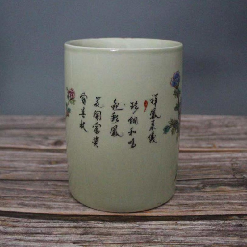 美帮汇同治粉彩富贵花鸟笔筒家居装饰展柜书房办公摆件仿古做旧收藏高清大图