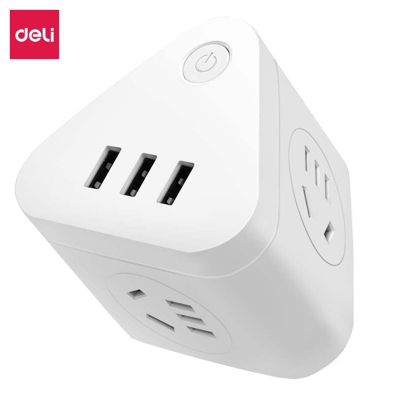 得力 18322 电源转接器3插位+3口USB插座插线板插排接线板拖线板高清大图