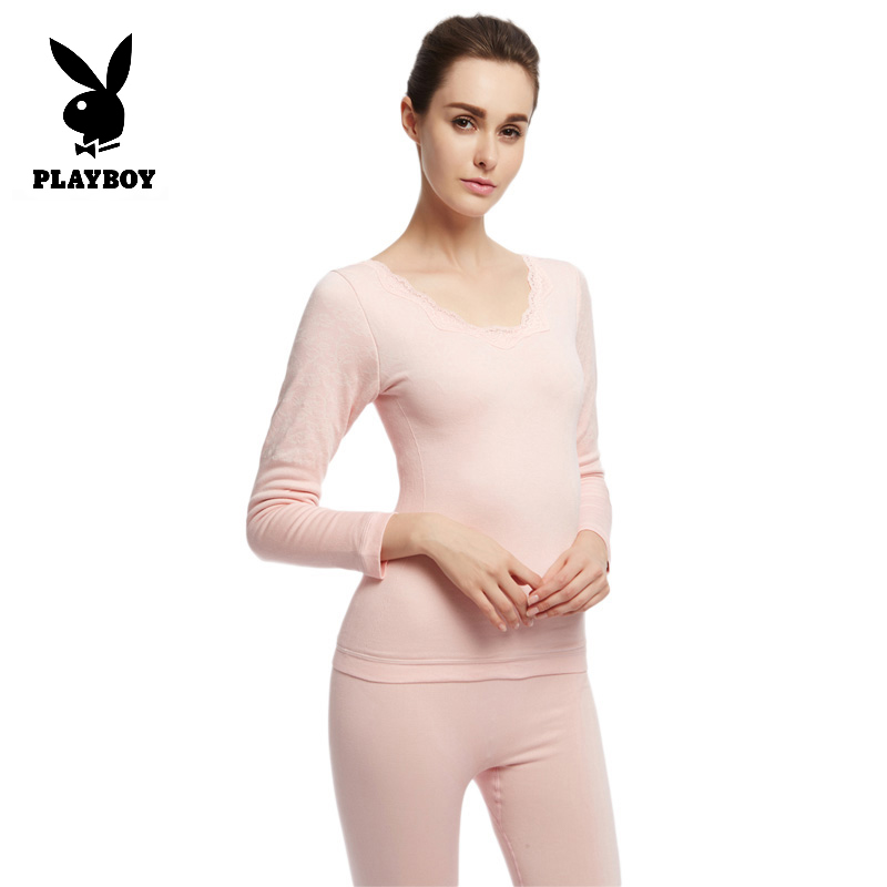 【断码清仓】花花公子女士美体保暖套装修身均码粉色高清大图