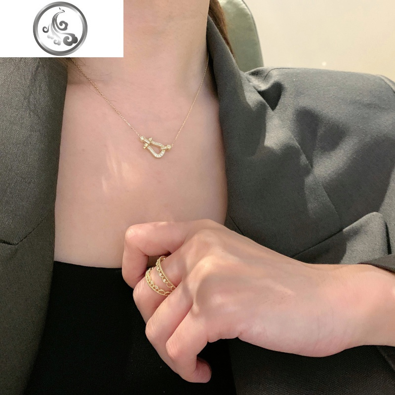 马蹄扣s925纯银镀金项链女锁骨链潮网红毛衣链简约ins JiMi s925纯银银色