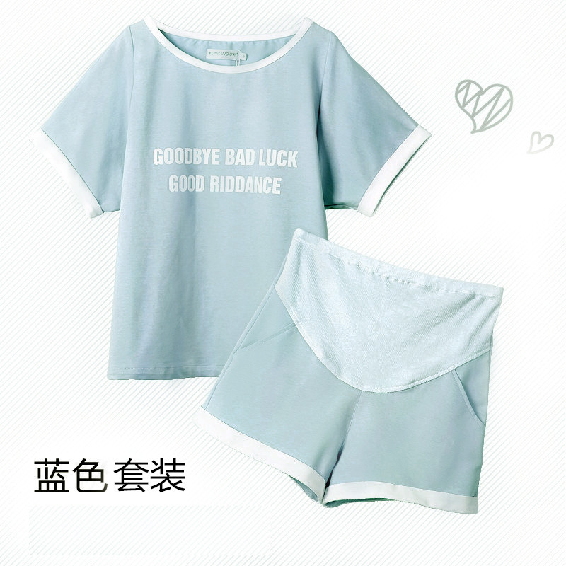辞梅孕妇装夏装套装新款休闲运动套装宽松上衣两件套夏季单件套装X534