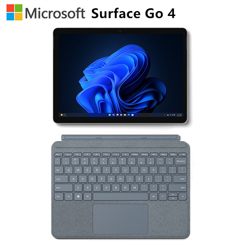 [配冰晶蓝原装键盘]微软Surface Go4 N200 8G+256G 二合一平板电脑 亮铂金 10.5英寸高色域触屏 平板笔记本电脑 人脸识别 商用版
