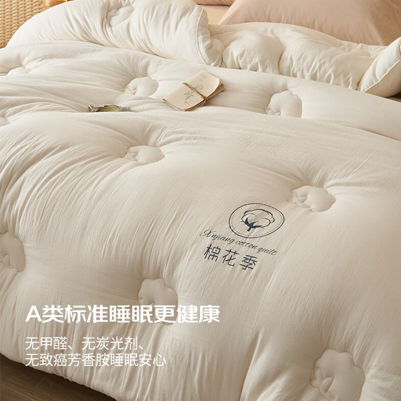 洁丽雅A类面料 100%新疆长绒棉 棉花秋冬被子200*230cm 4斤高清大图