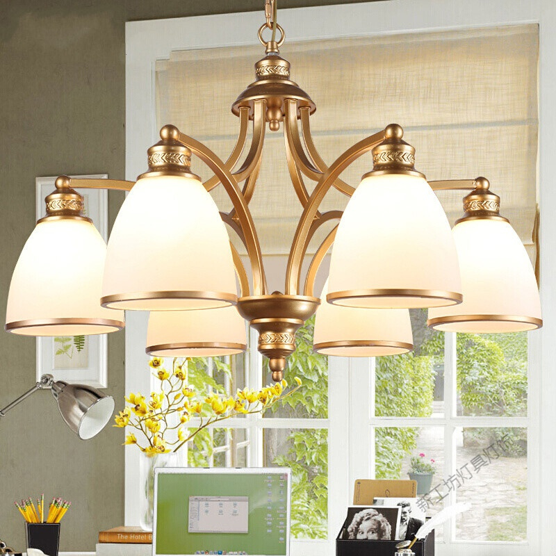 苏宁放心购 美式吊灯简约乡村客厅灯欧式复古北欧铁艺餐厅卧室田园土豪金灯具