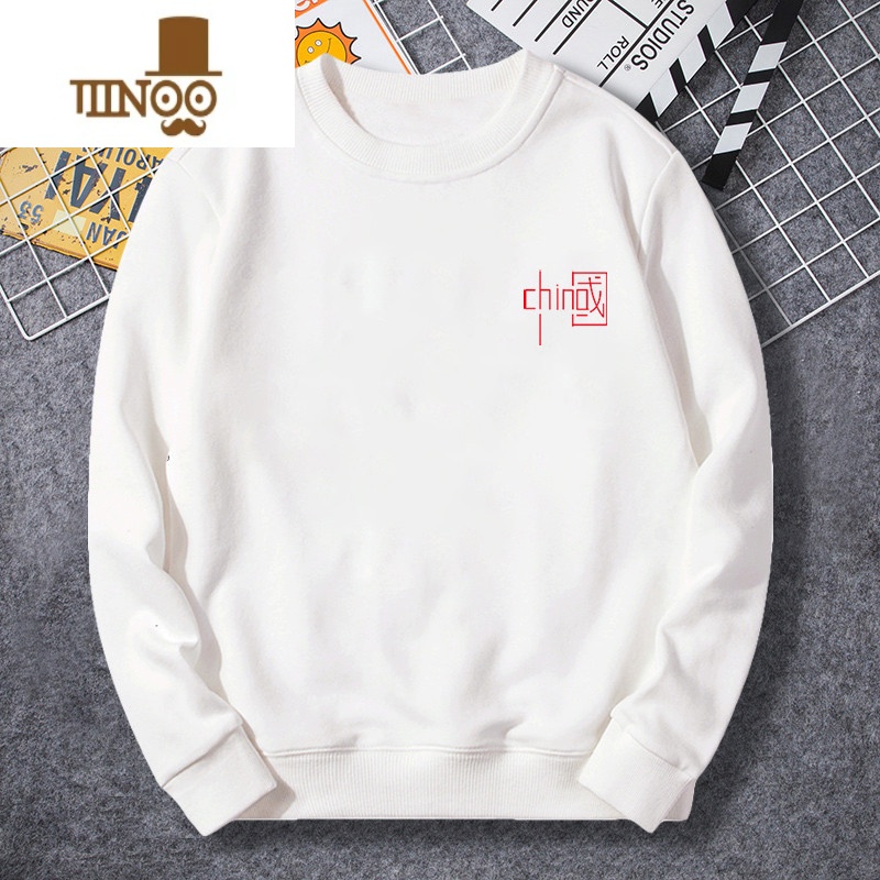 YANXU圆领卫衣男2023新款美式潮牌宽松港风潮ins白色秋装上衣服高清大图