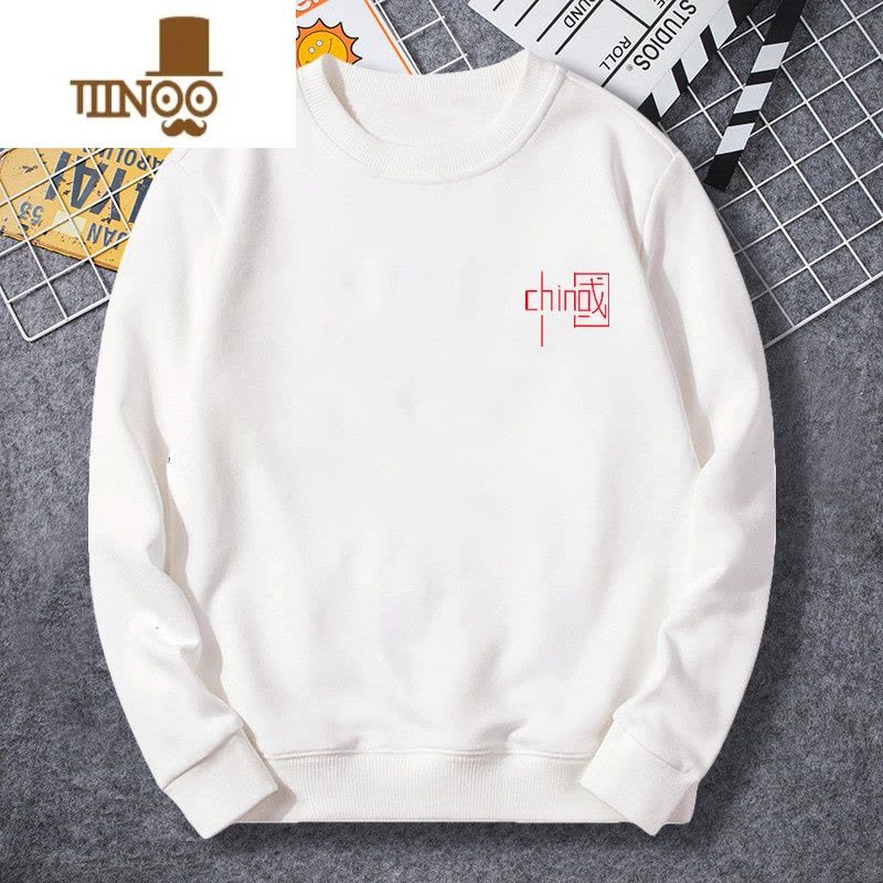 YANXU圆领卫衣男2023新款美式潮牌宽松港风潮ins白色秋装上衣服图片