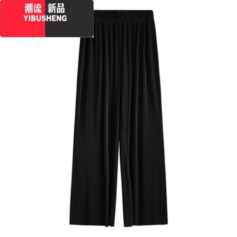 YIBUSHENG肌理感冰丝阔腿裤女早秋直筒宽松休闲裤褶皱高腰休闲凉凉拖地裤子高清大图