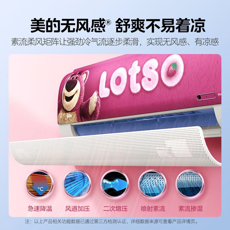 美的儿童空调大1匹草莓熊无风感变频冷暖挂机 语音讲故事变频智能母婴空调KFR-26GW/BP3DN8Y-ET200(1)