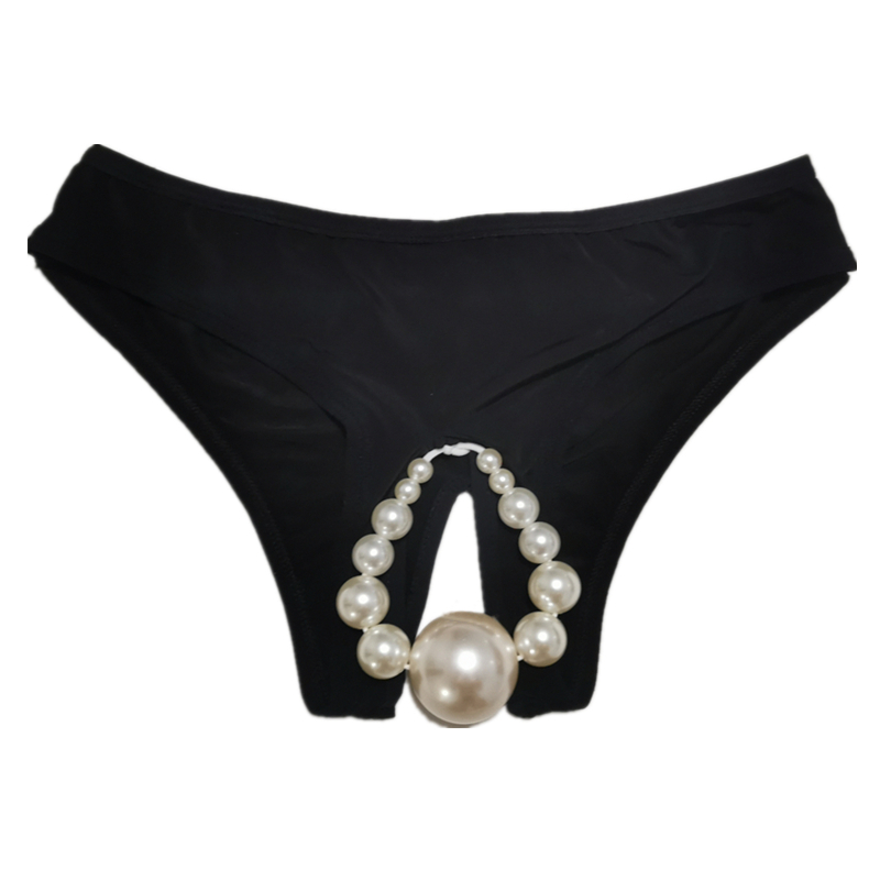 丁字裤女勒阴开档可插按摩珍珠内裤超大颗粒伪娘内裤可插自玩码裆