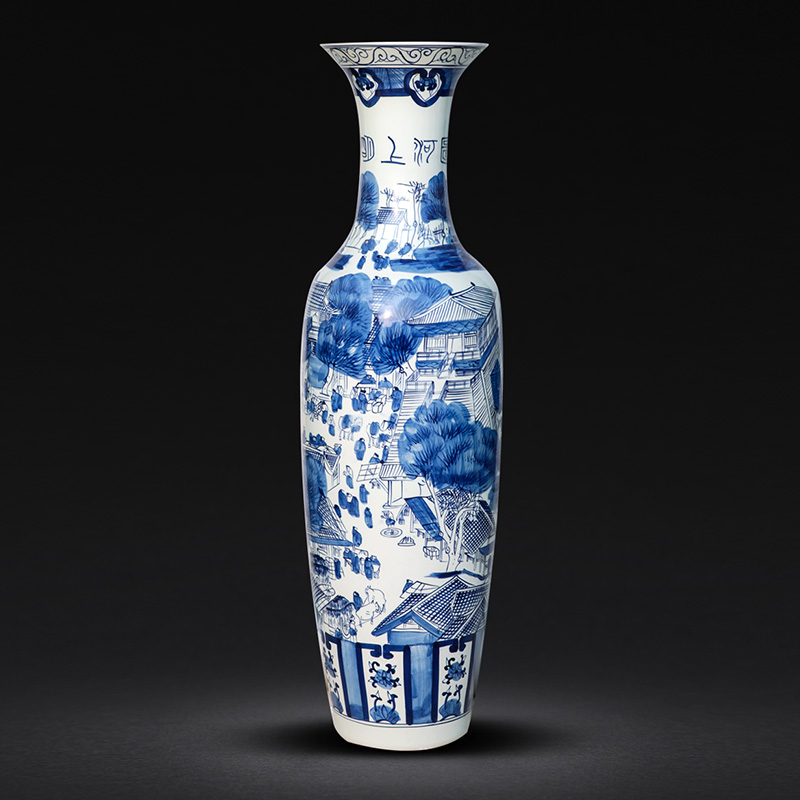 景德镇陶瓷器落地大花瓶 青花瓷手绘清明上河图摆件客厅装饰酒店 三维工匠 1.6米手绘款一个高清大图