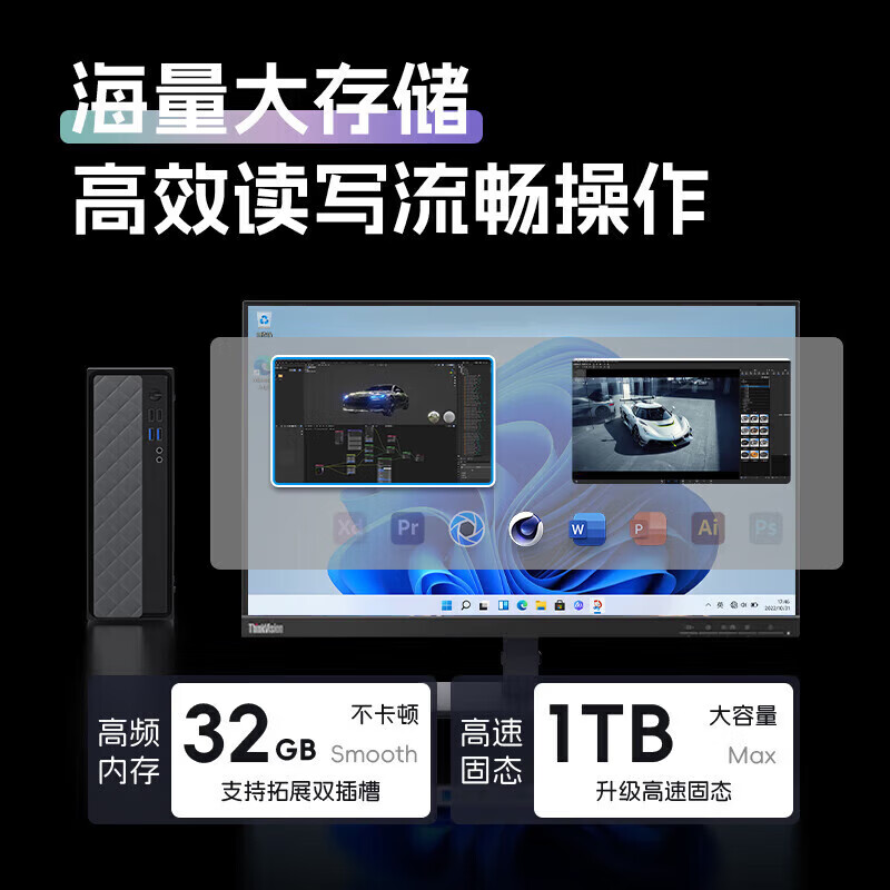 联想百应M300 商用办公主机个人家用台式电脑主机 升级I5-12450HX 32G 1T 2G W11+23.8高清大图