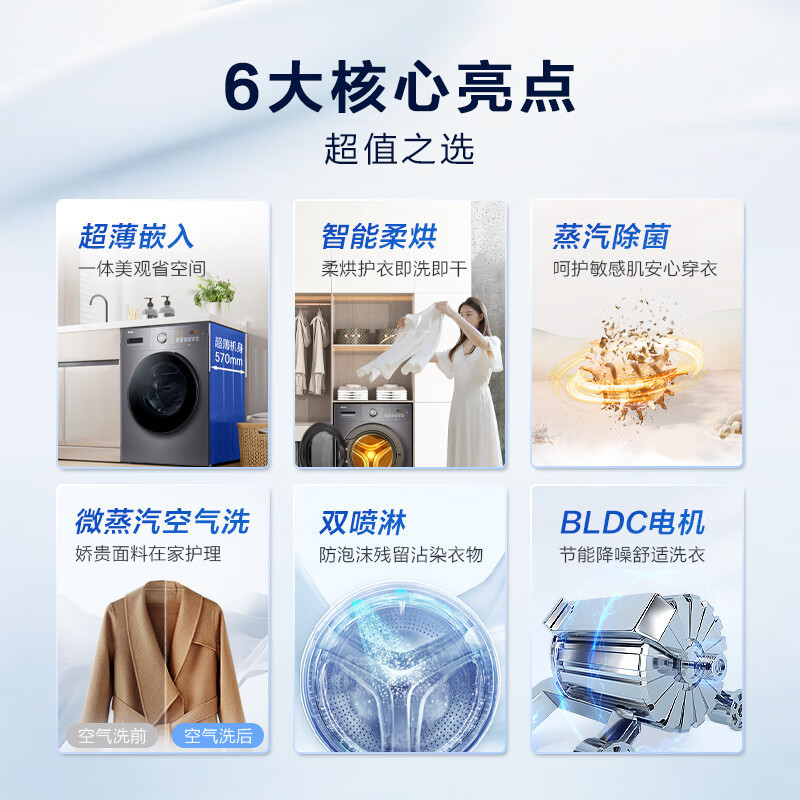 海尔(Haier)EG100HMATE28S 滚筒洗衣机全自动 超薄机身 洗烘一体机 10公斤大容量 双喷淋防残留