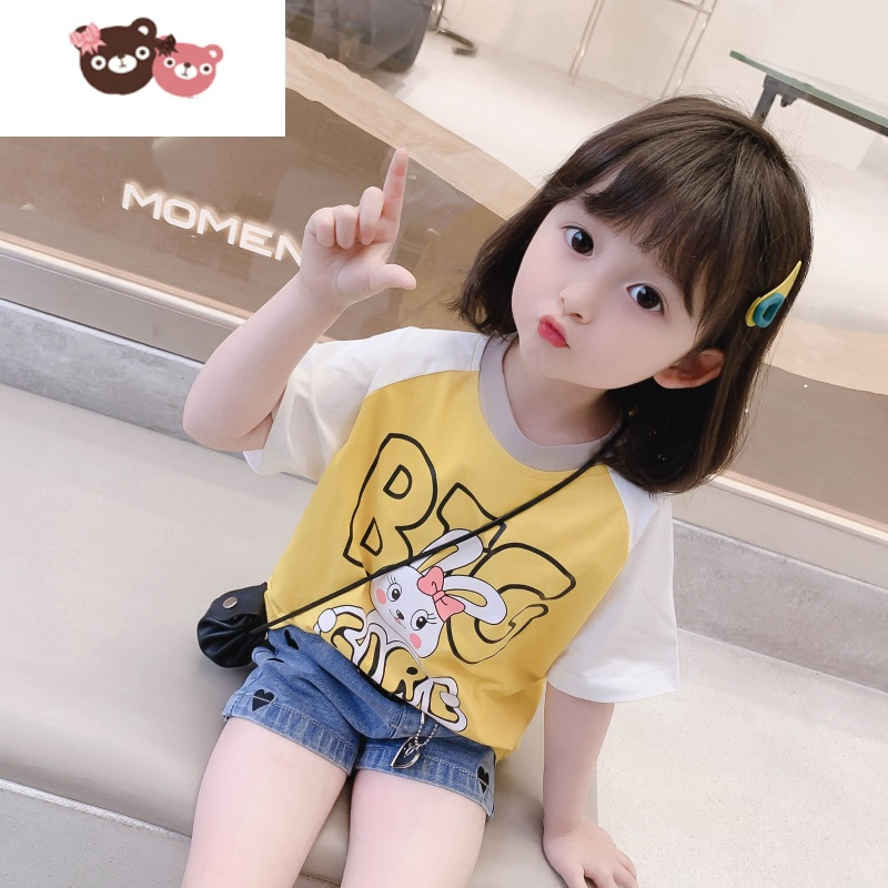 绿彩虹光女童短袖t恤儿童夏季洋气半袖夏装女宝宝2022年新款体恤上衣T恤