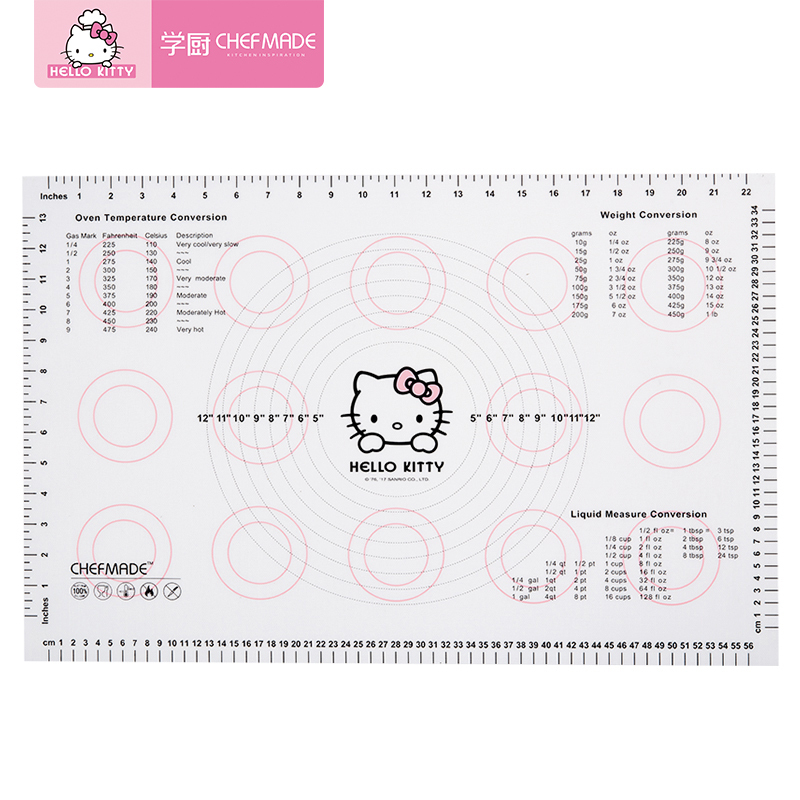 学厨60*40cm大号 HELLO KITTY 揉面垫防滑硅胶垫 家用食品级 案板硅胶面板擀面垫 和面垫 KT7002