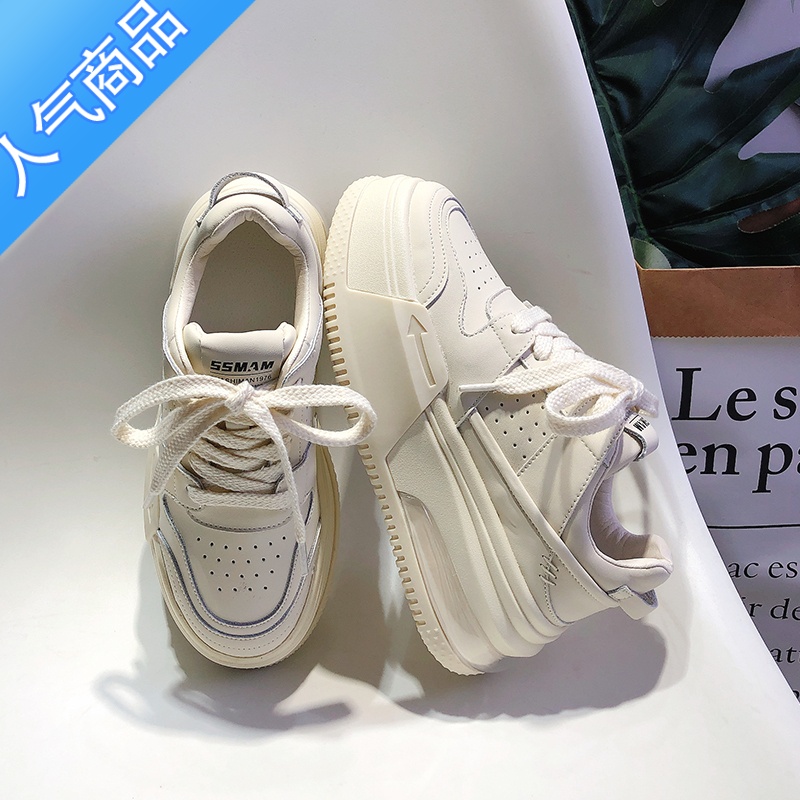 SUNTEK小白鞋女高级感2023新款春秋厚底鞋子女休闲百搭运动板鞋高清大图