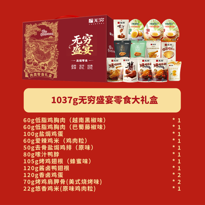 无穷 盛宴零食大礼盒 1037g 盒高清大图