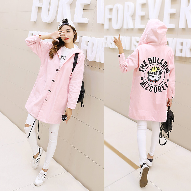 春秋天外套女中长款棒球服连帽风衣韩版潮bf学生开衫大码外衣服秋