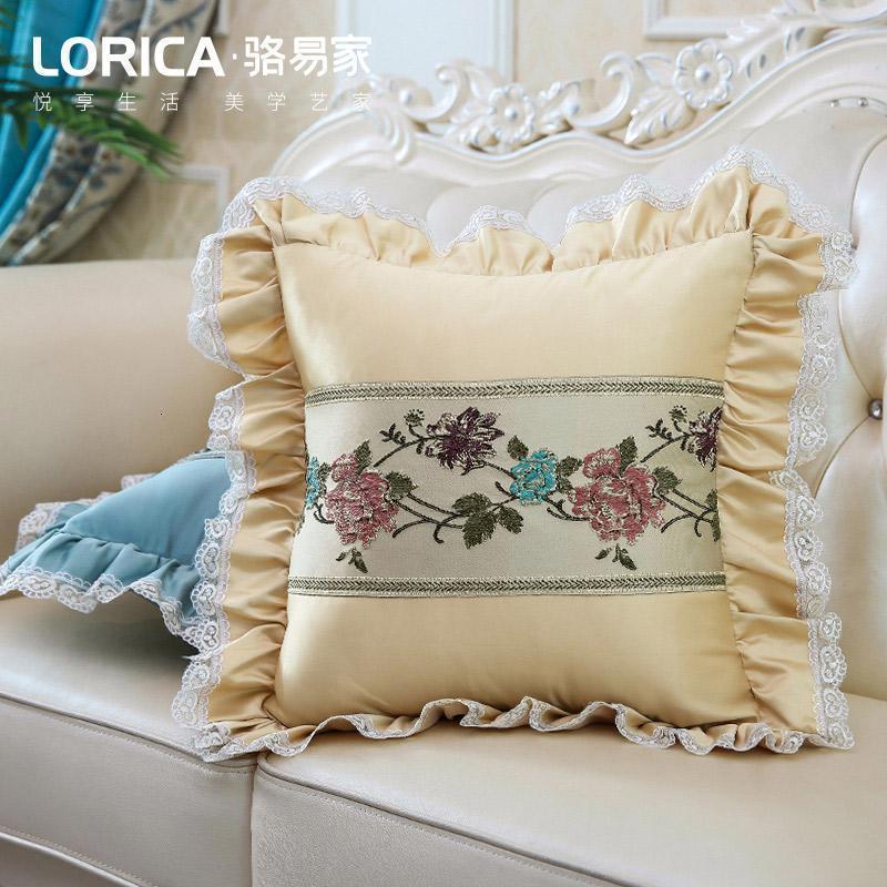 家柏饰(CORATED)牡丹刺绣四季沙发靠垫靠背欧式定制抱枕套含芯床头靠枕办公室腰枕高清大图