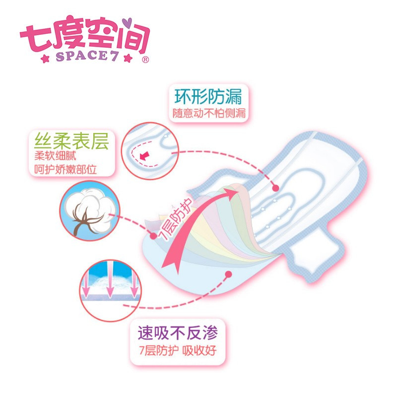 七度空间优雅系列卫生巾姨妈巾组合装 夜用棉柔275mm 10片