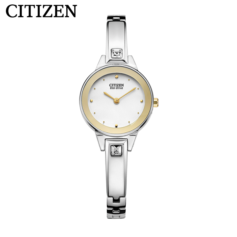 西铁城(CITIZEN)手表 光动能双按式两折扣简约小巧女表EX1324-53A