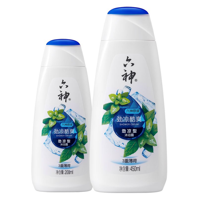 六神劲凉酷爽沐浴露450ml+200ml(男士女士沐浴乳液 清新薄荷香 保湿滋润 劲凉提神 3重薄荷精华 )