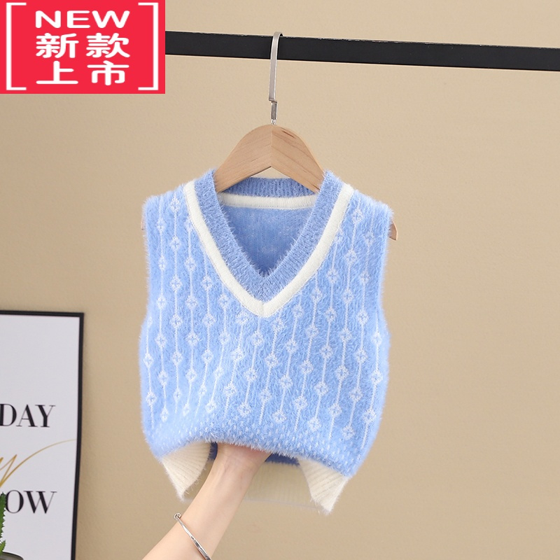 可莉允女童马夹春秋童装宝宝针织背心V领男童外穿毛衣3坎肩条纹休闲马甲