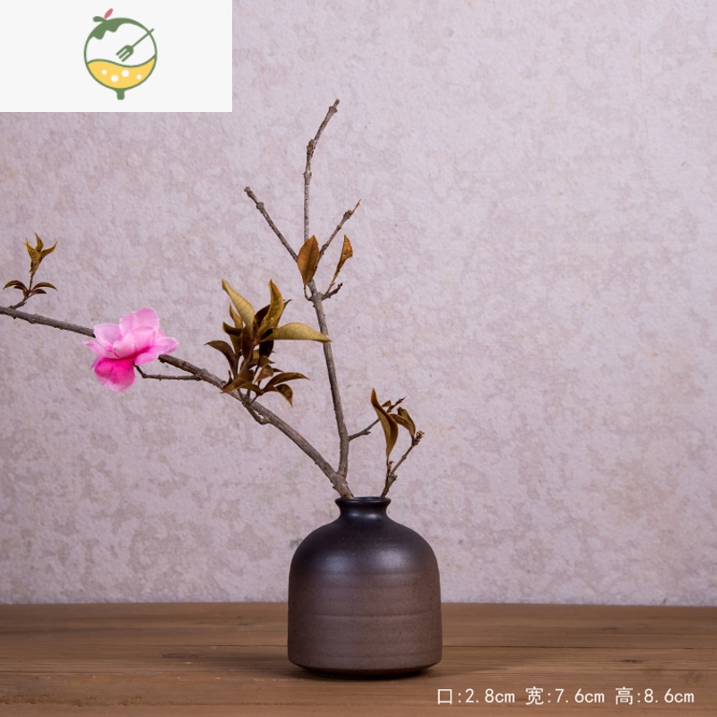 YICHENG粗陶创意手工摆件日式干花插桌面陶瓷小花瓶家居复古水培花器 A款 (不含花)