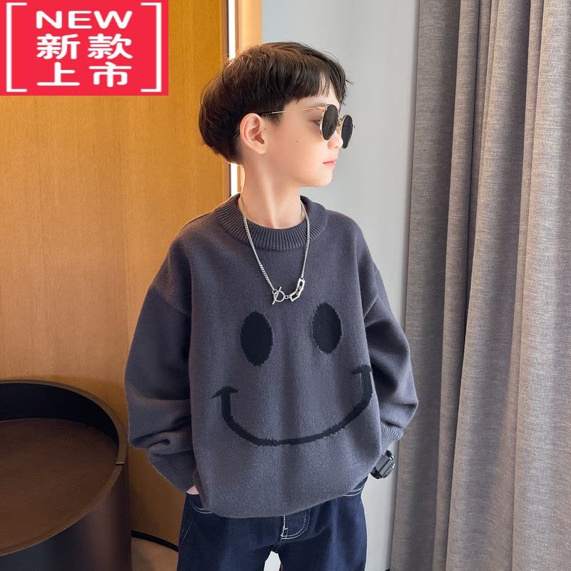 可莉允男童毛衣2022秋冬新款中大童男孩圆领上衣儿童休闲针织打底衫洋气图片