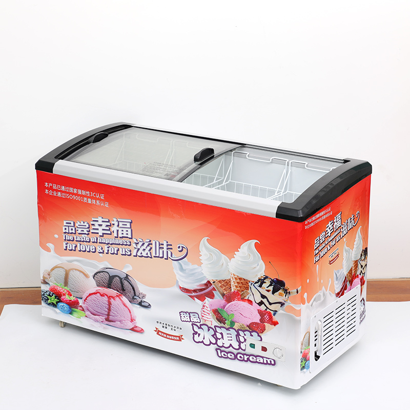 妮雪438升雪糕柜圆弧玻璃门雪糕柜冷柜冰柜冷藏冷冻展示饮料卧式展示柜冰淇淋柜玻璃门