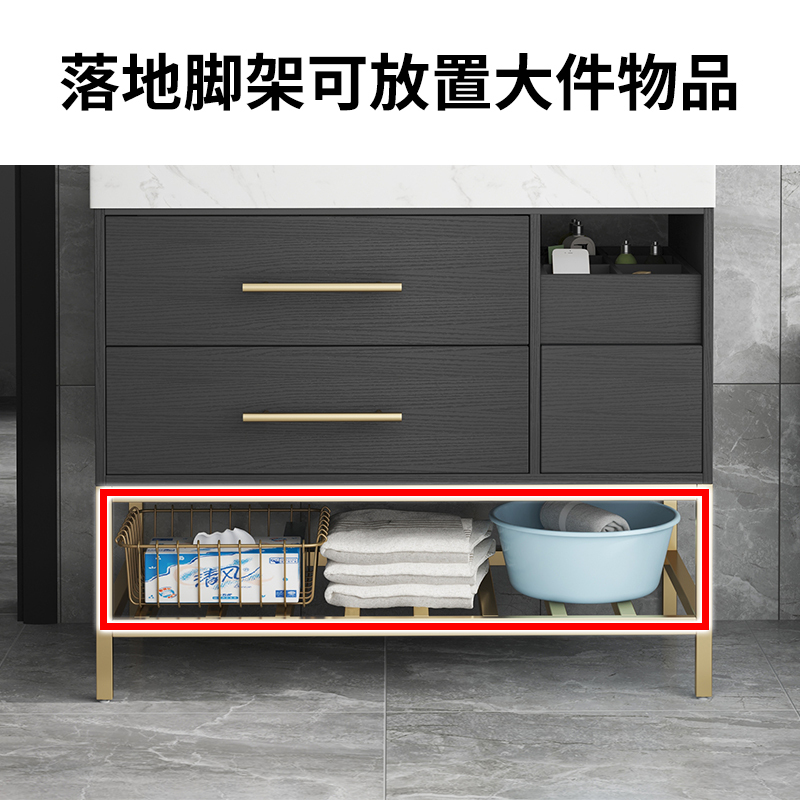 岩板浴室柜组合北欧洗脸盆洗手台落地式卫生间智能镜柜洗漱台|150CM圆镜款