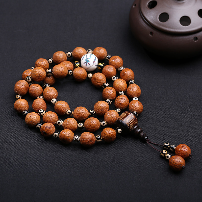 正宗尼泊尔凤眼菩提手串挂链54颗佛珠手链红皮突眼精选原籽双凤眼送女