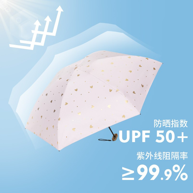 美度太阳伞烫金六折伞小巧防晒遮阳伞防紫外线UPF50太阳伞女折叠晴雨伞两用学生口袋伞拇指伞M6108迷雾蓝高清大图