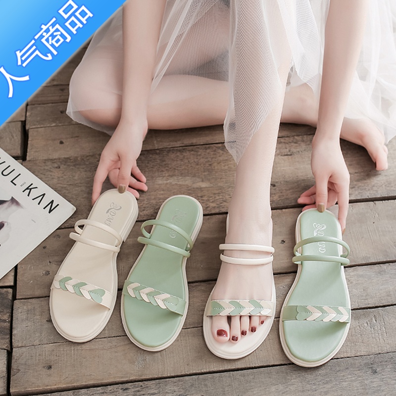 SUNTEK平底凉鞋女仙女风ins潮2023春夏新款网红百搭配裙子两穿沙滩凉拖高清大图