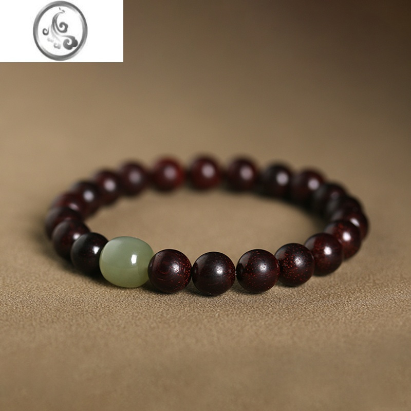 jimi小叶紫檀手串男式珠子木料散珠黑紫檀木佛珠手链女单圈和田玉顶珠