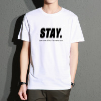 青少年潮男士短袖T恤韩版圆领时尚潮流英文印花半袖上衣 2XL STAY（白）