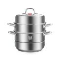 康巴赫蒸味鲜蒸锅 不锈钢蒸笼大容量复合底汤锅蒸煮两用锅三层高盖28cm