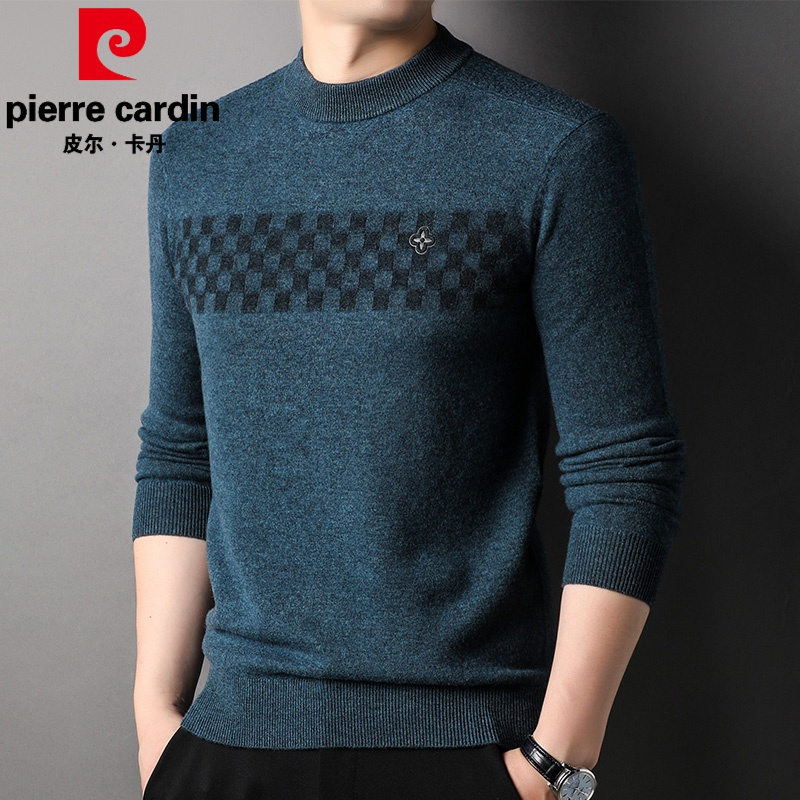 皮尔卡丹品牌100纯羊毛衫男士毛衣时尚休闲大码男装保暖打底毛衣2022冬