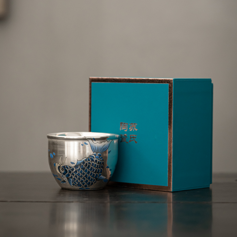 苏氏陶瓷(SUSHI CERAMICS)鎏银主人杯银龙鱼包银缸杯非遗大师郑文强创意功夫茶