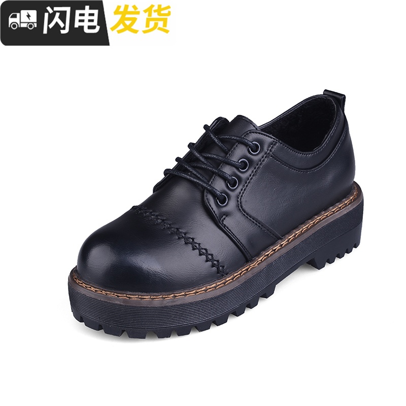 小皮鞋女学生韩版百搭ulzzang潮学院风原宿复古英伦黑色春季厚底启如休闲鞋休闲鞋