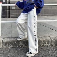 工装阔腿裤女秋季新款韩版ins港风白色直筒裤子宽松显瘦休闲裤潮 白色 M