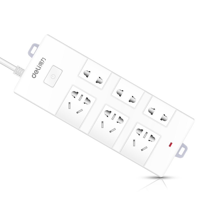 得力(deli) 18256 3米 6孔 安全插座带线电插板接线板排插拖线板电源插线板